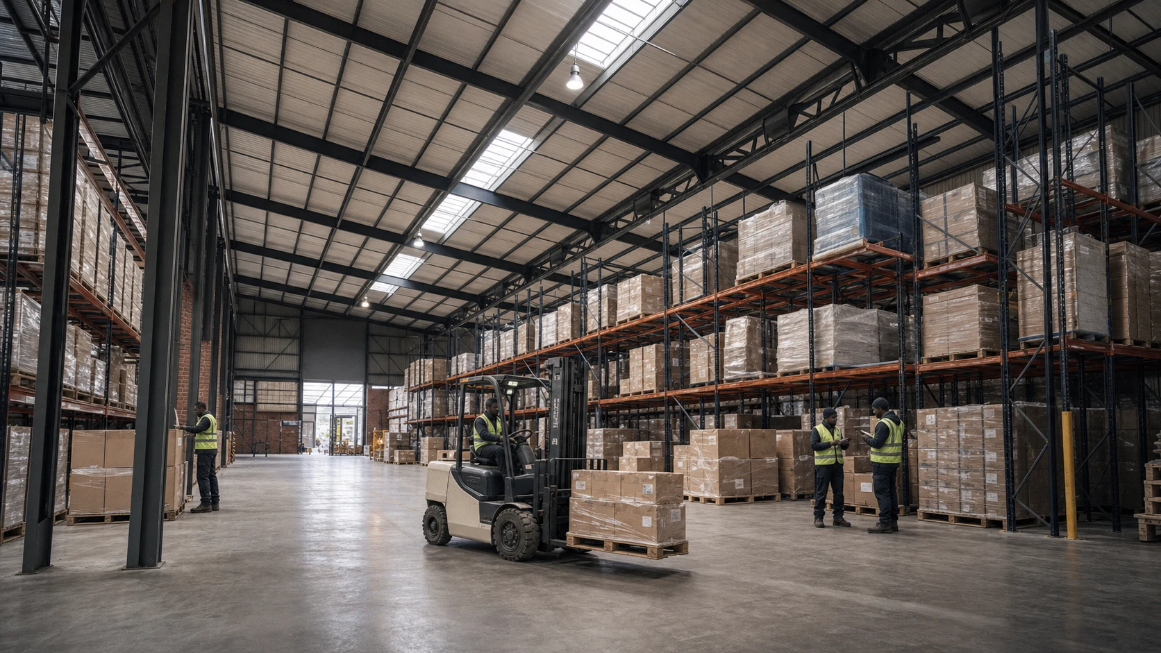 High racking and active logistics inside a roof-lifted warehouse